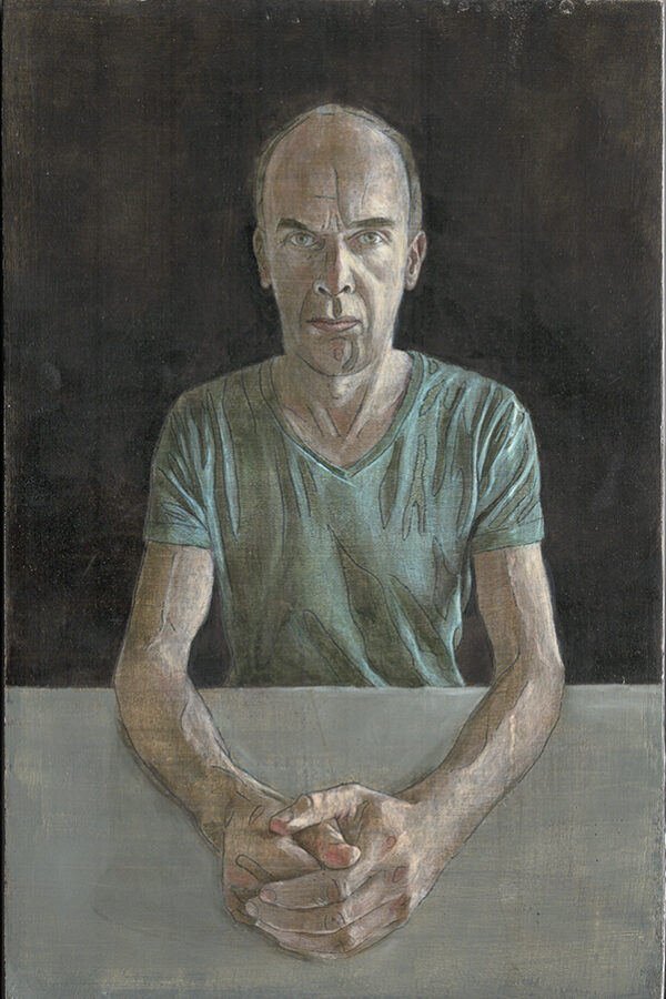 Zelfportret, 2020
Olie en tempera op houten paneeltje, 21 x 15 cm